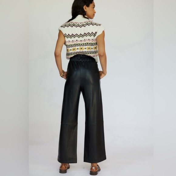 Avec Les Filles Anthropologie Vegan Leather Wide Leg Trousers XS/S - Picture 2 of 10